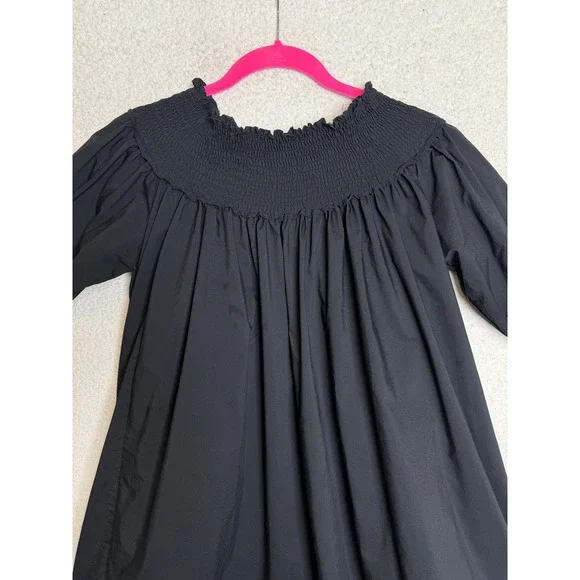 Blanc Studio Babydoll Dress Womens Black Smocked Tiered Ruffle Sleeve Mini - Picture 4 of 13